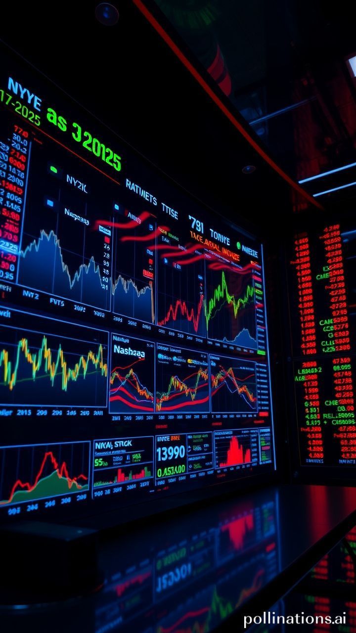 Paneles con gráficos y cotizaciones de mercados financieros